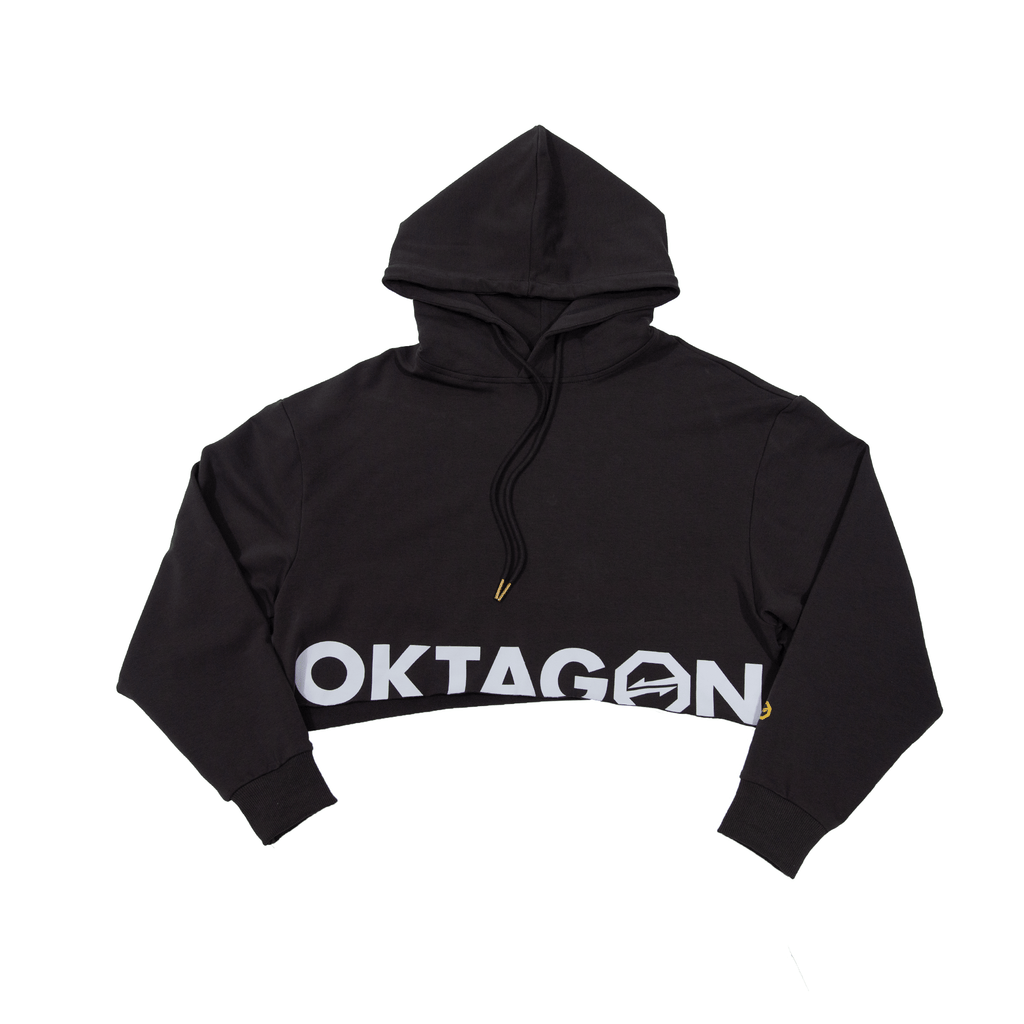 WOMEN'S CROPPED HOODIE - DARK GREY - OKTAGON MMA